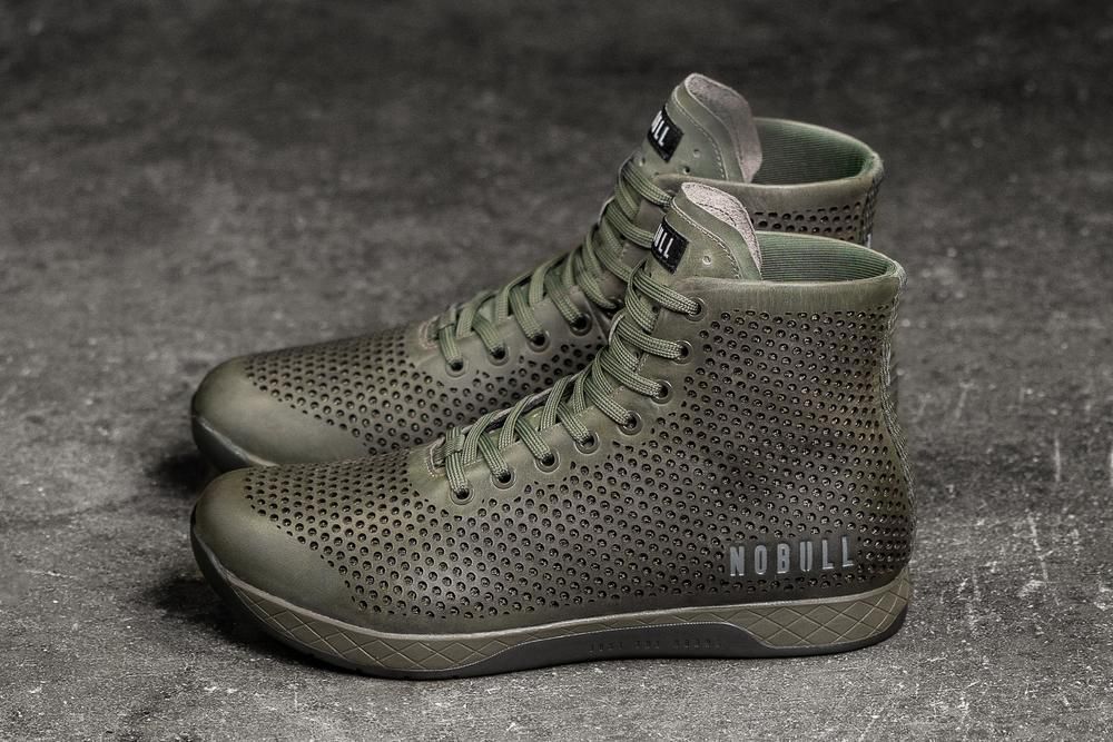 NOBULL High-Top Moss Leather Uzun Spor Ayakkabı Bayan - Yeşil - Turkiye (OEY-526870)